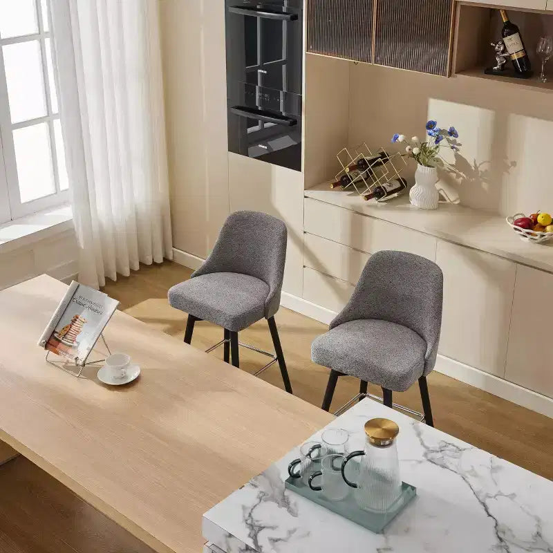 26 Tabourets de Bar Hauteur Comptoir, Chaises de Bar Mid-Century avec Dossier et Pieds en Bois pour Salle à Manger et Îlot de Cuisine