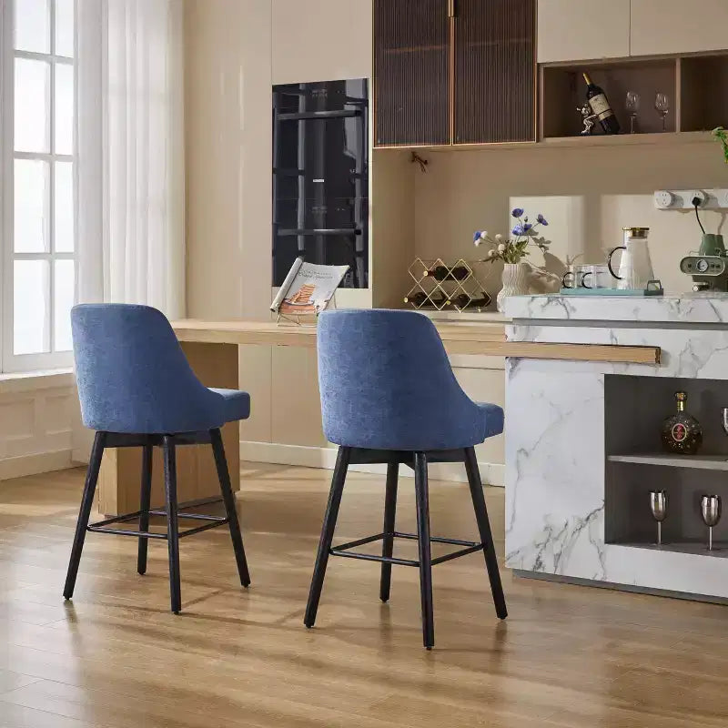 26 Tabourets de Bar Hauteur Comptoir, Chaises de Bar Mid-Century avec Dossier et Pieds en Bois pour Salle à Manger et Îlot de Cuisine