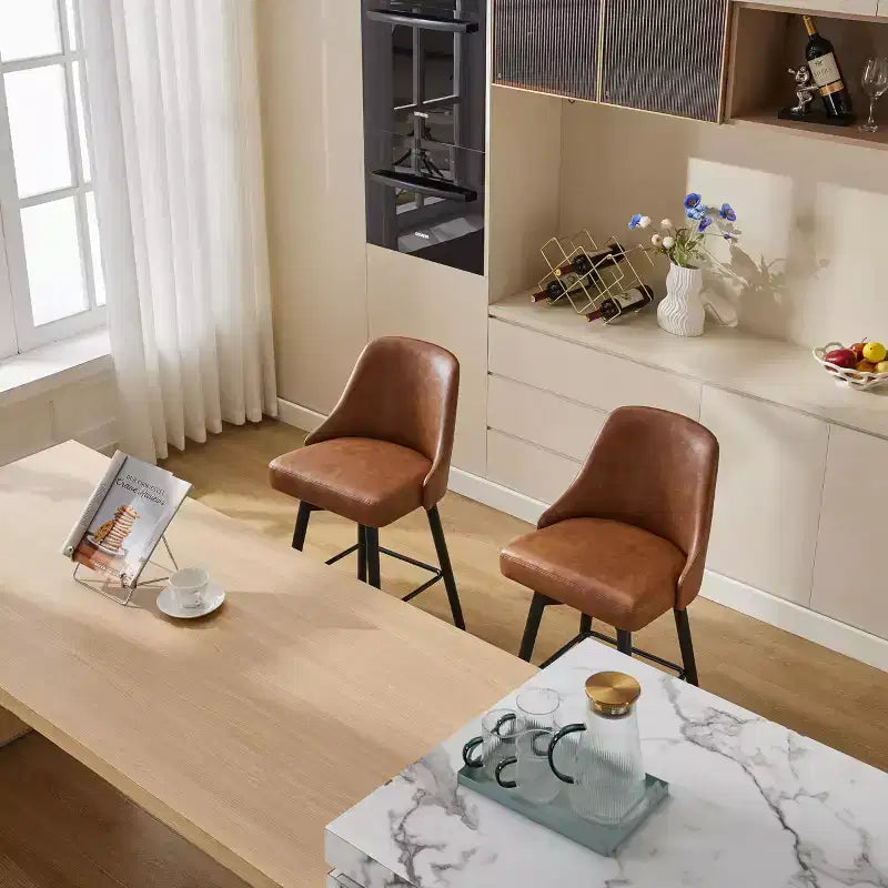 26 Tabourets de Bar Hauteur Comptoir, Chaises de Bar Mid-Century avec Dossier et Pieds en Bois pour Salle à Manger et Îlot de Cuisine
