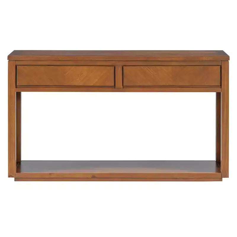 Console MAYEERTY en bois rustique avec tiroirs de rangement et étagère ouverte pour couloir et salon, couleur miel