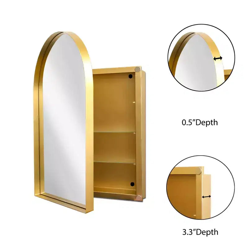 Armoire à pharmacie encastrée arquée 24x36 pouces, armoire murale de salle de bain à cadre métallique avec miroir et étagères réglables
