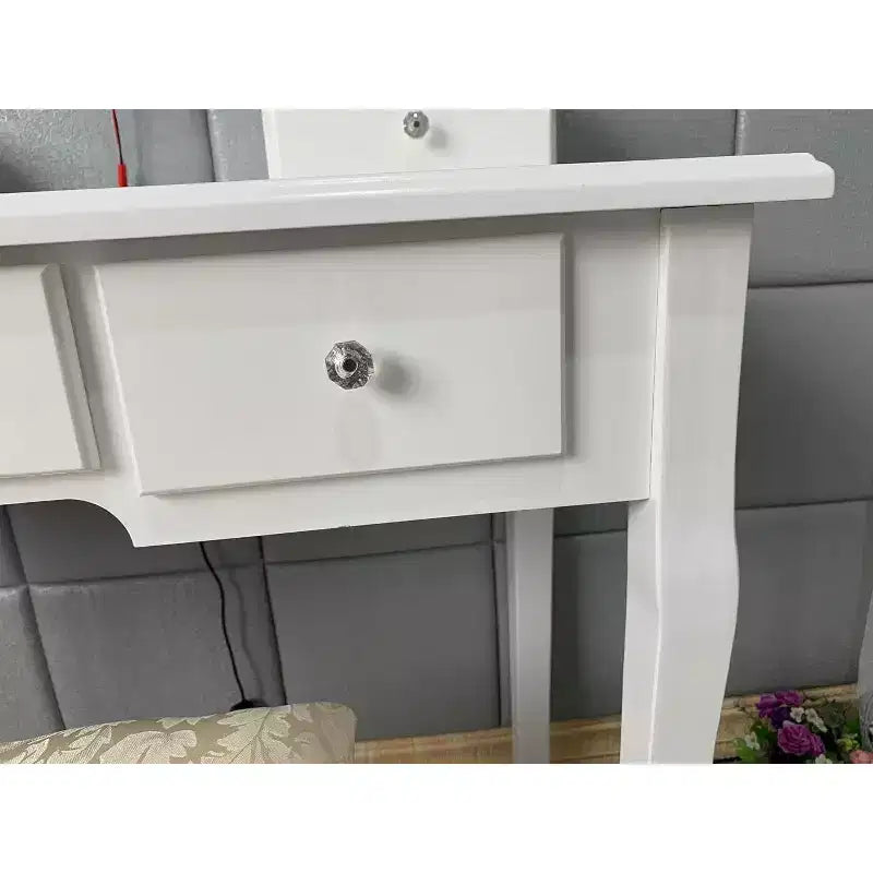 Coiffeuse moderne, ensemble de coiffeuse pour filles avec miroir éclairé et tabouret capitonné, table de maquillage avec 5 tiroirs pour chambre à coucher, coiffeuse pour enfants et femmes