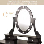 Coiffeuse moderne, ensemble de coiffeuse pour filles avec miroir éclairé et tabouret capitonné, table de maquillage avec 5 tiroirs pour chambre à coucher, coiffeuse pour enfants et femmes