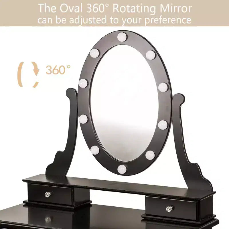 Coiffeuse moderne, ensemble de coiffeuse pour filles avec miroir éclairé et tabouret capitonné, table de maquillage avec 5 tiroirs pour chambre à coucher, coiffeuse pour enfants et femmes