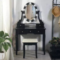Modern Makeup Vanity, Girls Vanity Set with Lighted Mirror and Cushioned Stool,Make Up Table with 5 Drawers for Bedroom, Dressing Table for Kids Women
