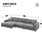 Canapé d'angle surdimensionné en velours côtelé 4 places avec port de charge USB et porte-gobelet, canapé nuage en forme de L, canapé-lit à assise profonde