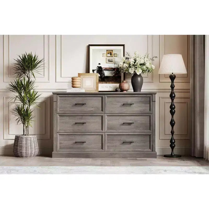 Commode de ferme à 6 tiroirs, commode en bois de 120 cm de long, organisateur de placards, commode rustique