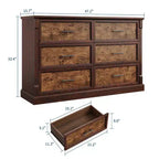 Commode de ferme à 6 tiroirs, commode en bois de 120 cm de long, organisateur de placards, commode rustique
