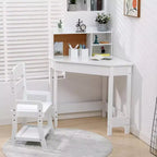 Ensemble bureau et chaise pour enfants Acekool, table d'étude d'angle en bois avec étagère, tableau d'affichage et porte-stylo, blanc