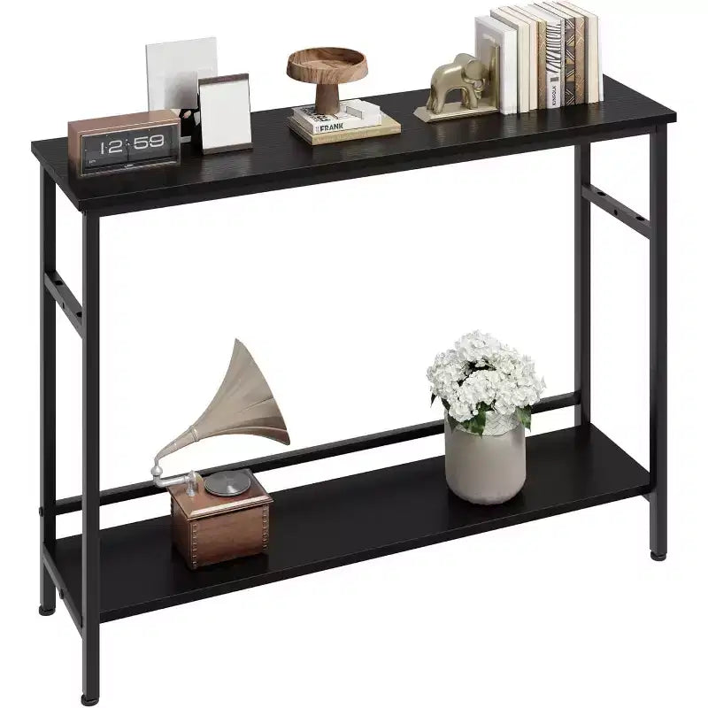 Console de 99 cm pour entrée, table de canapé étroite à 2 niveaux, table derrière le canapé avec étagère réglable, table d'entrée pour salon, couloir