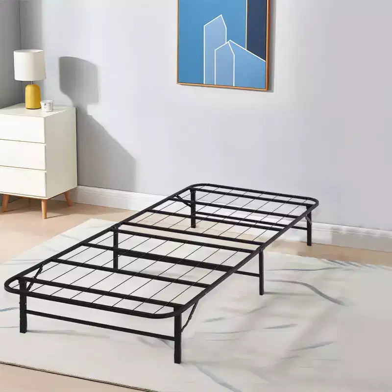 VECELO Cadre de lit pliable moderne Cadre de lit simple en métal pliable 14 pouces de hauteur, rangement sous le lit, montage facile, noir