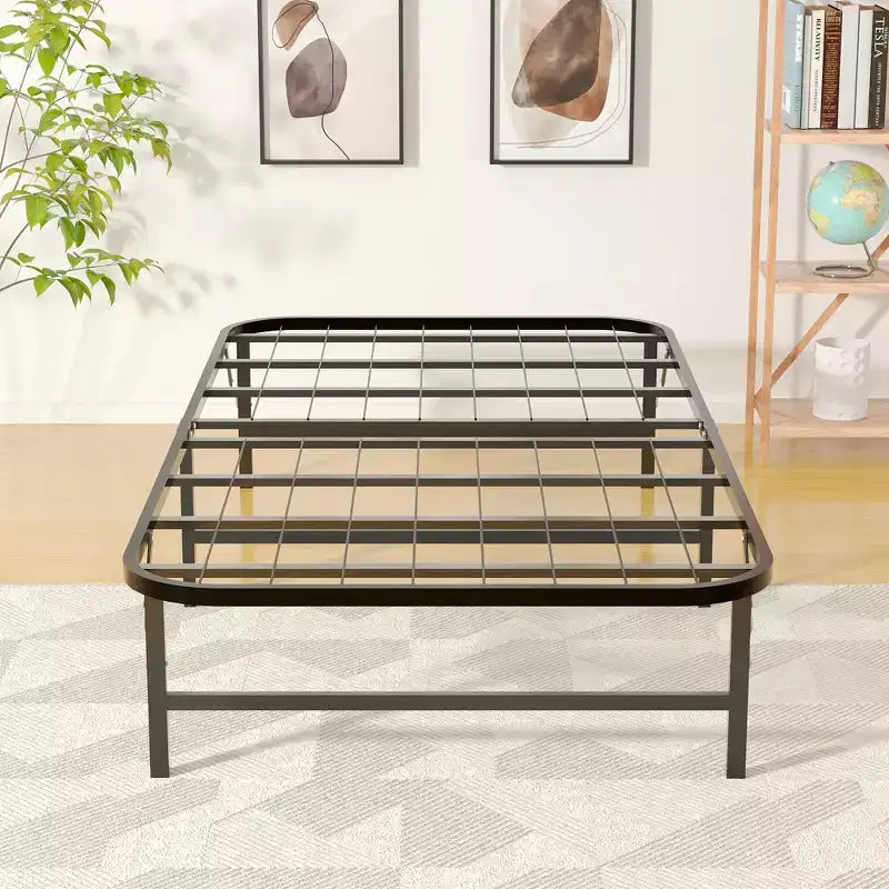 VECELO Cadre de lit pliable moderne Cadre de lit simple en métal pliable 14 pouces de hauteur, rangement sous le lit, montage facile, noir