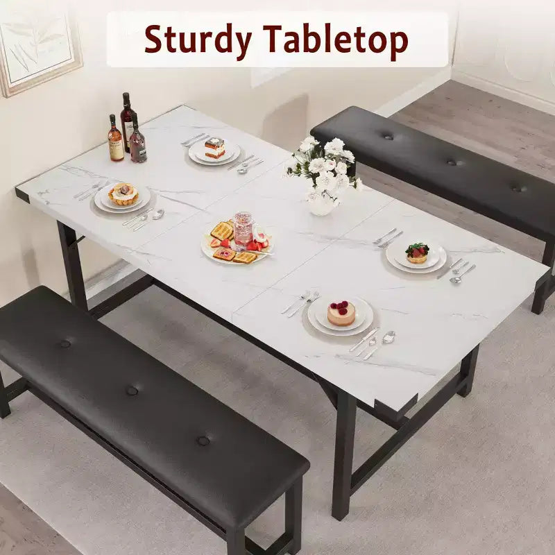 Ensemble table et chaises de salle à manger 3 pièces, ensemble de table de cuisine avec 2 bancs, ensemble de table de salle à manger pour 4 à 6 personnes pour appartement, cuisine, salon