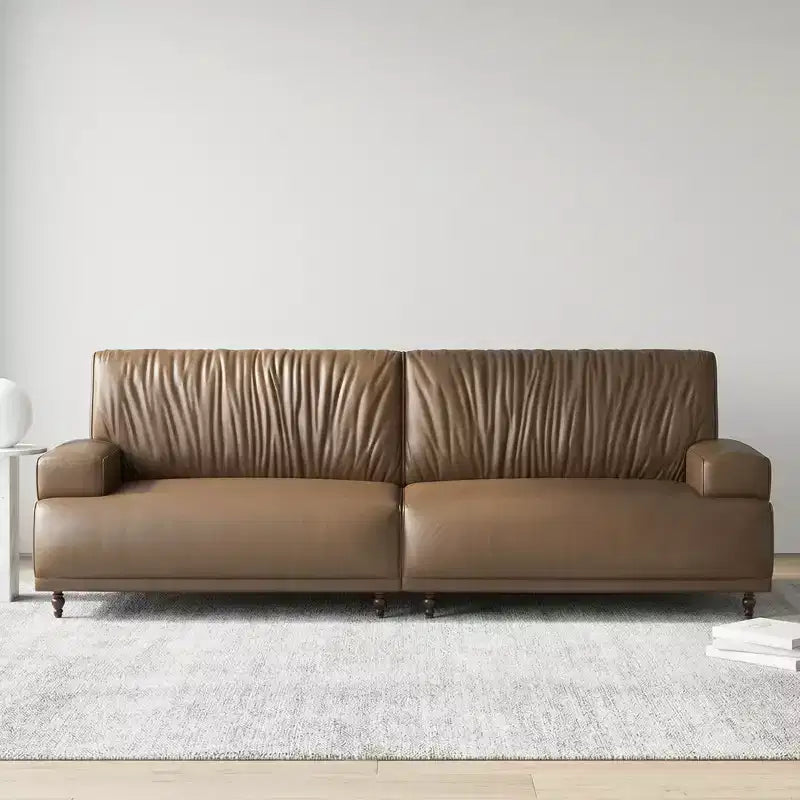 Gaoyangjiaju Canapé moderne médiéval en cuir de 219,5 cm avec cadre et pieds en bois massif