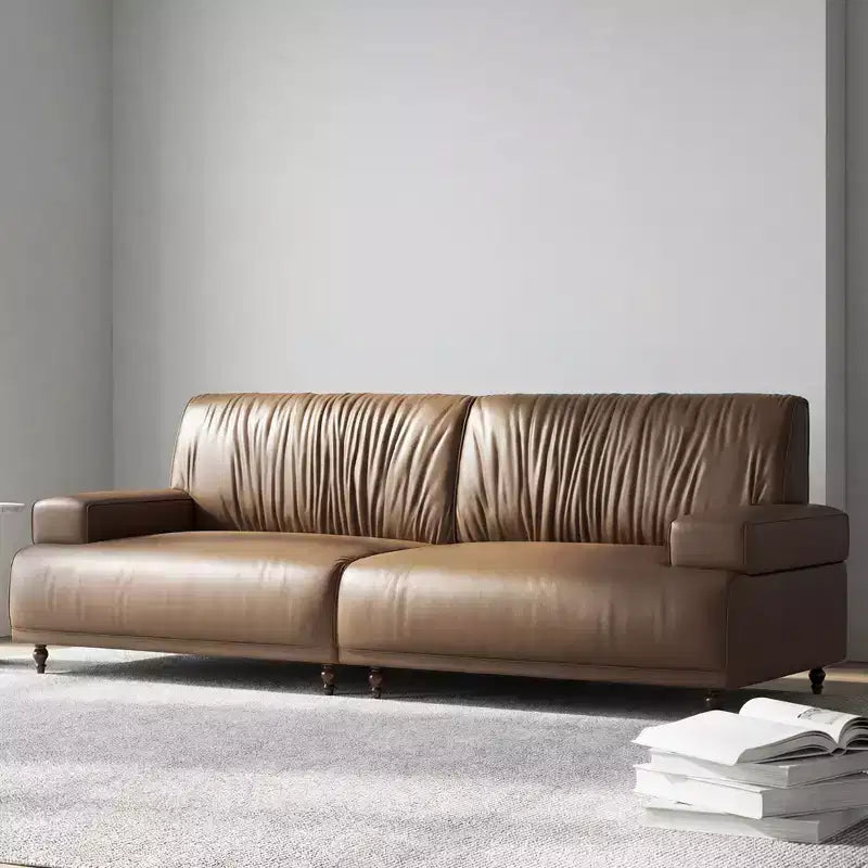Gaoyangjiaju Canapé moderne médiéval en cuir de 219,5 cm avec cadre et pieds en bois massif