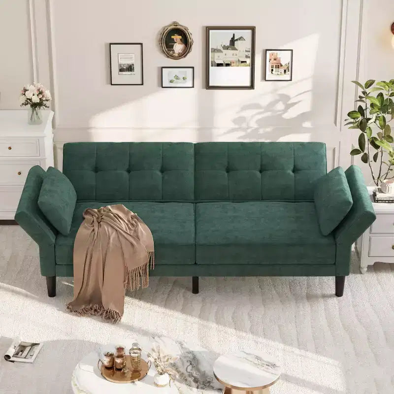 89 canapé futon, canapé-lit moderne avec dossier et accoudoirs réglables, canapé-lit futon convertible avec 2 oreillers pour salon, chambre à coucher