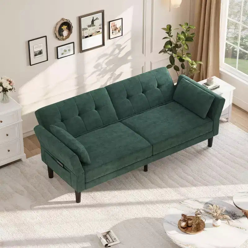 89 canapé futon, canapé-lit moderne avec dossier et accoudoirs réglables, canapé-lit futon convertible avec 2 oreillers pour salon, chambre à coucher