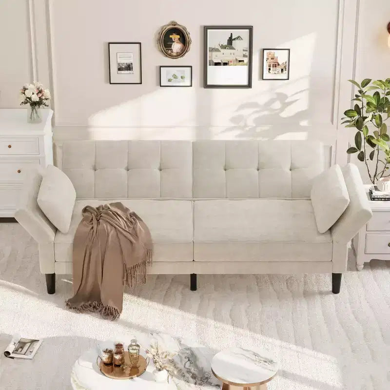 89 canapé futon, canapé-lit moderne avec dossier et accoudoirs réglables, canapé-lit futon convertible avec 2 oreillers pour salon, chambre à coucher