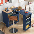 Îlot de cuisine roulant avec table extensible, îlot de cuisine sur roulettes avec lumières LED, prises électriques, 2 portes en verre cannelé