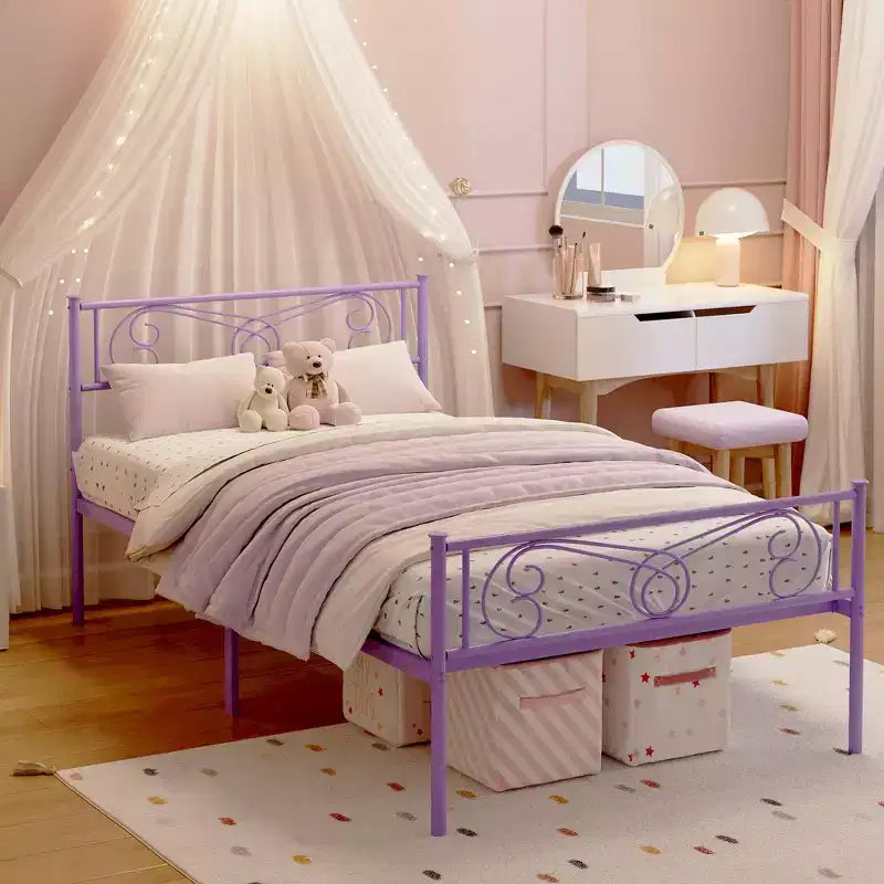 TROPOW Lit en métal double - Cadre robuste avec tête et pied de lit, lattes en acier, pas besoin de sommier, montage facile, pour enfants