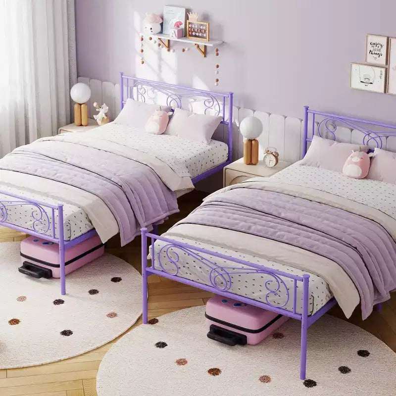 TROPOW Lit en métal double - Cadre robuste avec tête et pied de lit, lattes en acier, pas besoin de sommier, montage facile, pour enfants