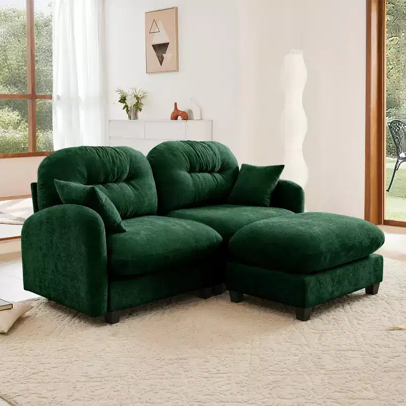Canapé d'angle et pouf Cloud - Chenille moelleuse, mousse haute densité capitonnée, canapé d'angle compact pour salon
