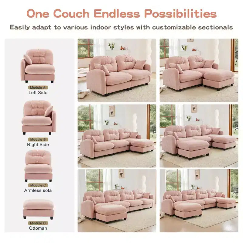 Canapé d'angle et pouf Cloud - Chenille moelleuse, mousse haute densité capitonnée, canapé d'angle compact pour salon