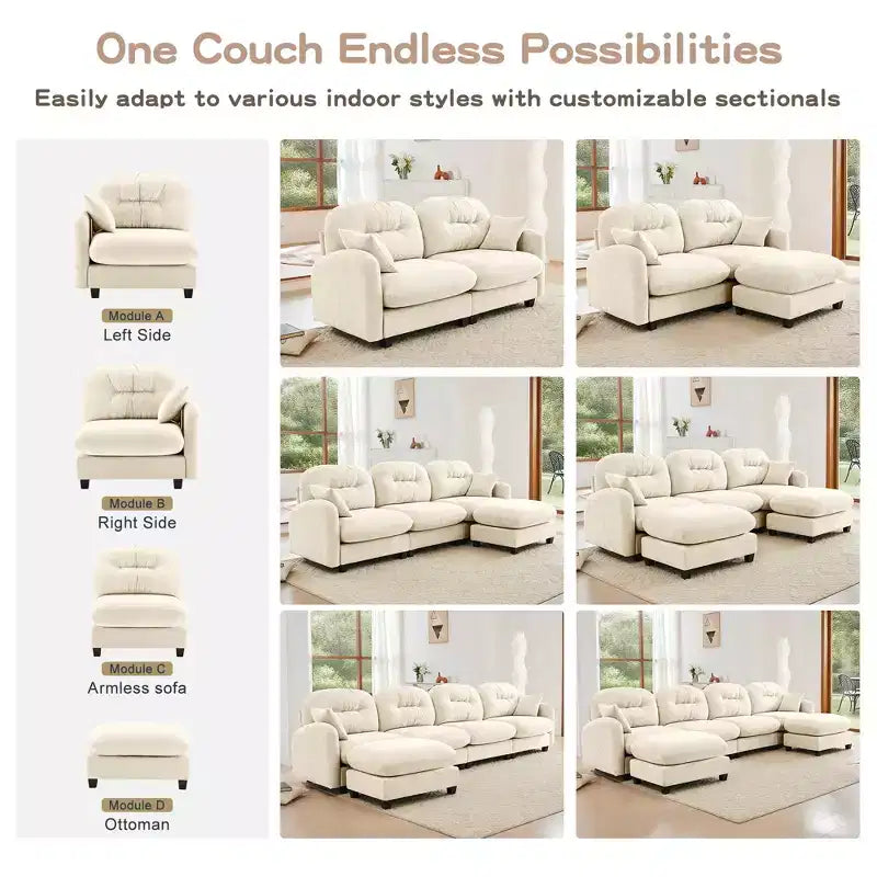 Canapé d'angle et pouf Cloud - Chenille moelleuse, mousse haute densité capitonnée, canapé d'angle compact pour salon