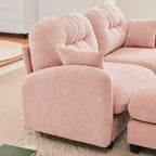 Canapé d'angle et pouf Cloud - Chenille moelleuse, mousse haute densité capitonnée, canapé d'angle compact pour salon
