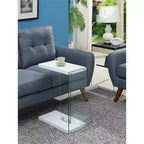 HomeStock Belmont Table d'appoint électrique à plateau rabattable avec rangement dissimulé, station de charge avec prises et ports USB, panneaux latéraux en verre