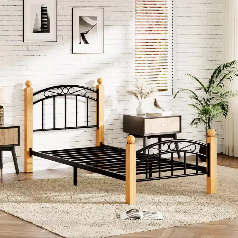 Cadre de lit plateforme en métal COZONY avec tête et pied de lit, support à lattes en acier robuste, rangement sous le lit, pas besoin de sommier, assemblage facile