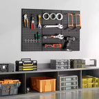 VEVOR Panneaux de tableau perforé en métal, tableau perforé de 61 x 30,5 cm, 3 panneaux, organisateur mural en acier robuste, noir