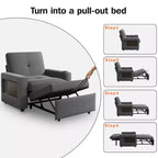 Dyonery 42.5 Canapé-lit convertible avec lit gigogne, fauteuil inclinable 3-en-1 avec dossier réglable, ports USB et tablette latérale
