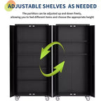 Armoire de rangement métallique à roulettes, armoire de garage en acier verrouillable avec panneau perforé et 4 étagères réglables, noir intense
