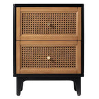 COZAYH Modern Farmhouse 2 Drawer Bedroom Nightstand, Bedside End Table with Single Compartment Storage and Weave Pattern Front, Black