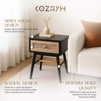 COZAYH Table de chevet moderne 2 tiroirs pour chambre à coucher, Table d'appoint avec rangement à compartiment unique et façade en motif tressé, Noir