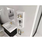 Étagère de rangement murale de salle de bain de 75 cm, conception à montage flottant à 3 niveaux, petit meuble latéral pour ranger un sèche-cheveux et un distributeur de mouchoirs