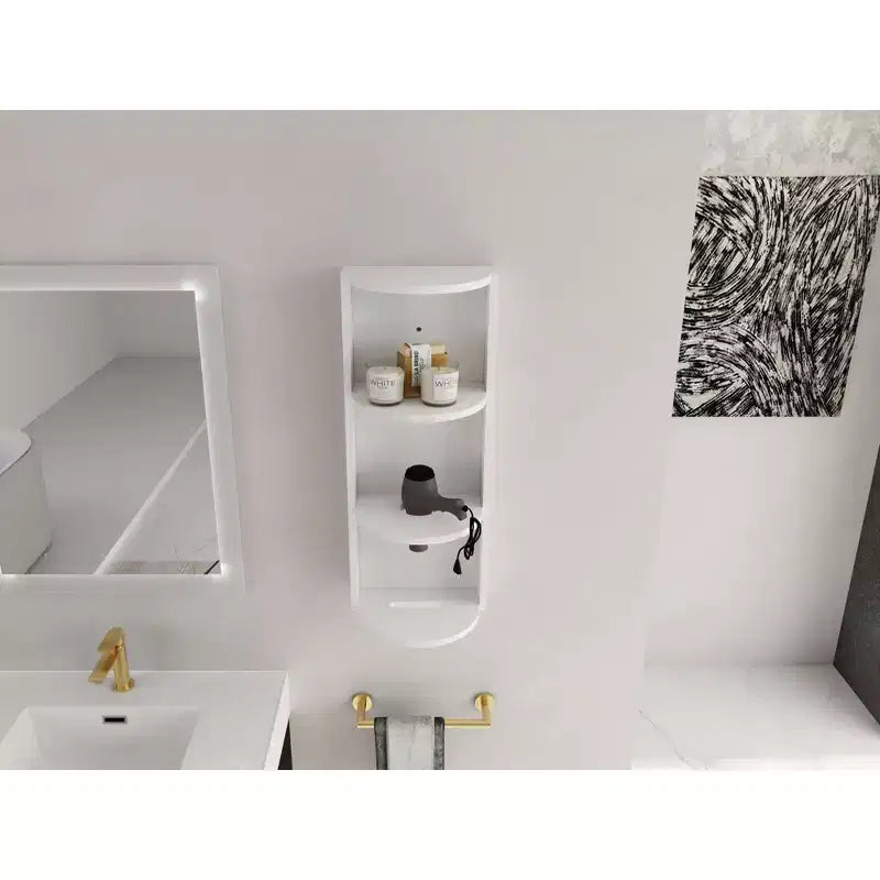Étagère de rangement murale de salle de bain de 75 cm, conception à montage flottant à 3 niveaux, petit meuble latéral pour ranger un sèche-cheveux et un distributeur de mouchoirs