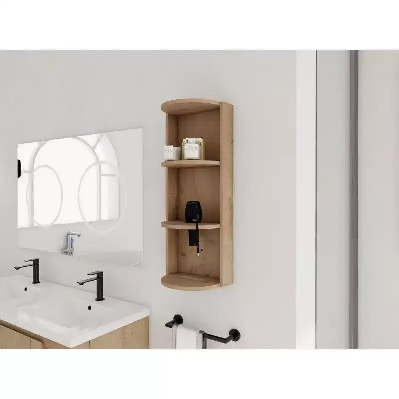 Étagère de rangement murale de salle de bain de 75 cm, conception à montage flottant à 3 niveaux, petit meuble latéral pour ranger un sèche-cheveux et un distributeur de mouchoirs