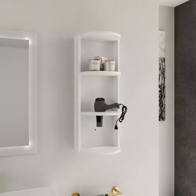 Étagère de rangement murale de salle de bain de 75 cm, conception à montage flottant à 3 niveaux, petit meuble latéral pour ranger un sèche-cheveux et un distributeur de mouchoirs