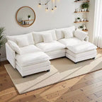 EHMKNP 3-Seat U-Shaped Modern Cloud Couch - Chenille Modular Sectional with Deep Seat, 2 Ottoman & 4 Pillows for Home/Apartment Spaces