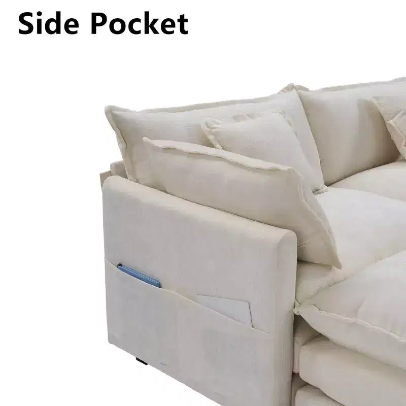 Canapé modulaire moderne en forme de U à 3 places EHMKNP - En chenille avec assise profonde, 2 poufs et 4 oreillers pour la maison/les appartements