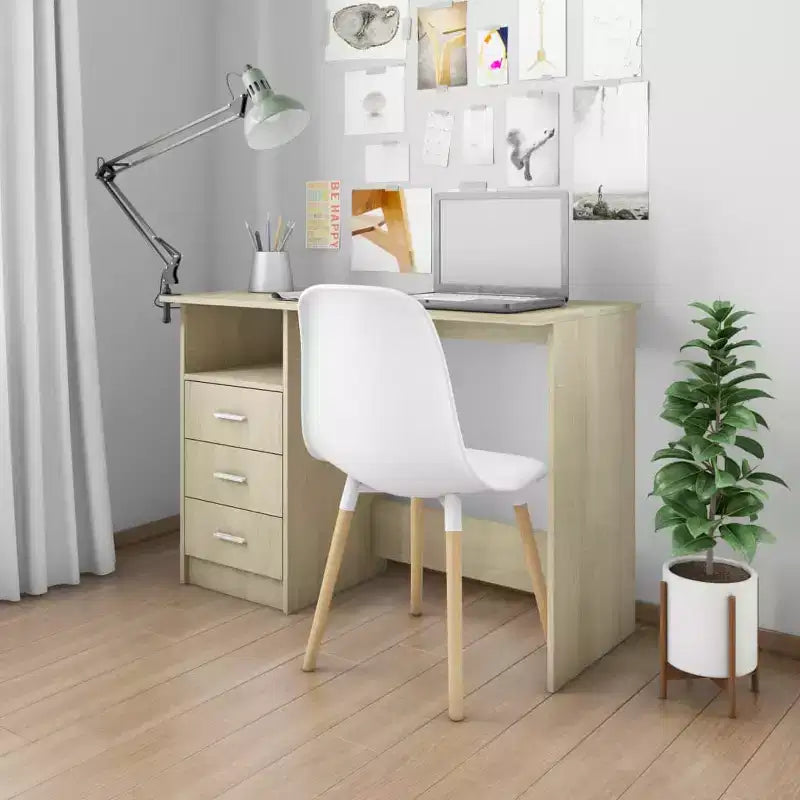 Bureau d'ordinateur de taille moyenne en bois d'ingénierie chêne Sonoma