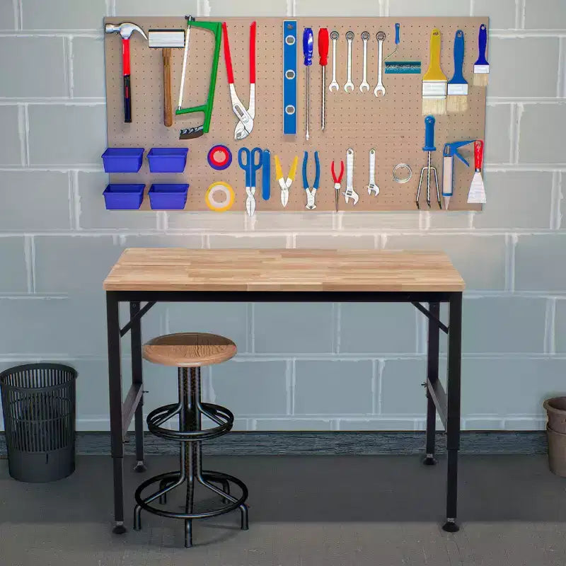 Bureau Debout Industriel Robuste Okak 48/60 Pouces, Bureau d'ordinateur Réglable avec Patins/Roues en Caoutchouc, Bureau pour Salon, Bureau, Étude