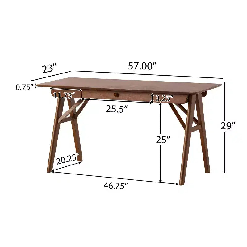 Okak 57IN Bureau d'ordinateur moderne au design élégant, bureaux à domicile avec 1 tiroir, bureau debout pour salle de lecture, chambre à coucher, bureau, noyer