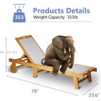 Chaise longue de patio réglable avec roulettes, transat d'extérieur en bois d'acacia avec coussin en maille Teslin, dossier réglable sur 3 positions, blanc