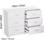 Commode double à 6 tiroirs, meuble TV de 120 cm de large et armoire de rangement pour chambre à coucher