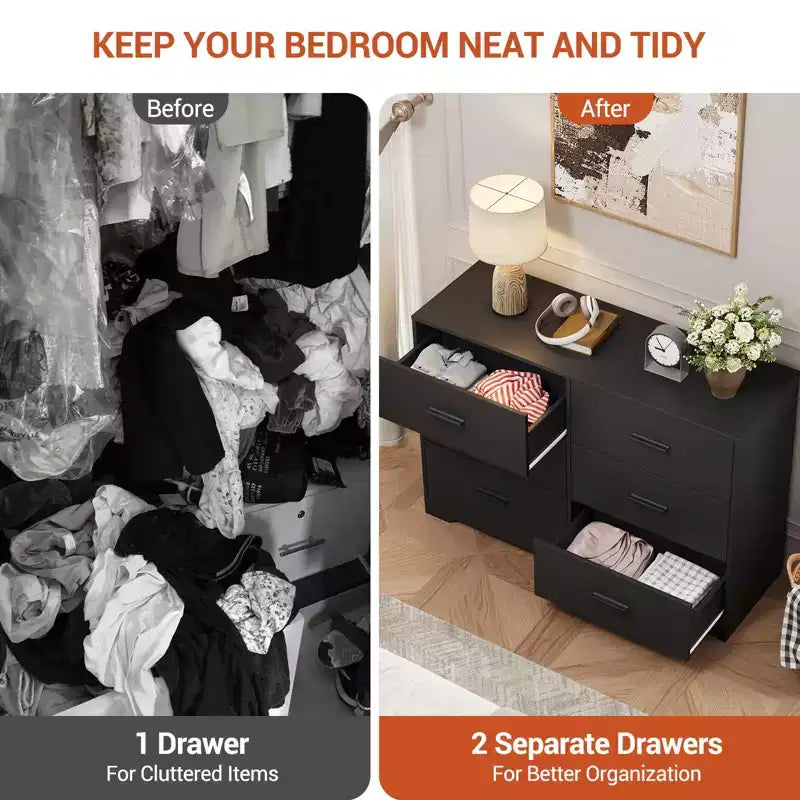 Commode double à 6 tiroirs, meuble TV de 120 cm de large et armoire de rangement pour chambre à coucher