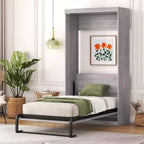 Wood Murphy Bed, Cabinet Beds Foldable Wall Bed Frame for Guest Room Home Office, Gray, Grey