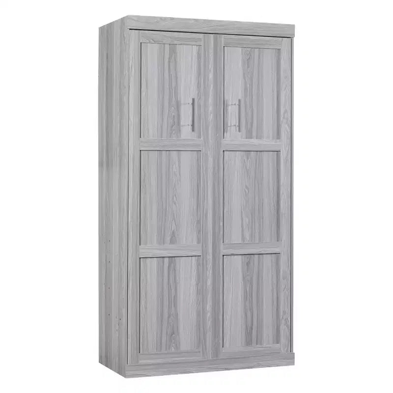 Lit Escamotable en Bois Wood Murphy, Lits Armoire Pliants Cadre de Lit Mural pour Chambre d'amis, Bureau à Domicile, Gris